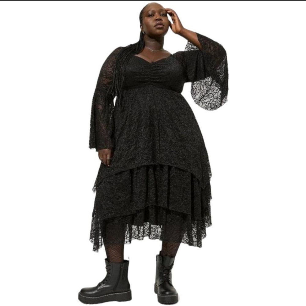 TORRID Festi Maxi Lace Bell Sleeve Tiered Dress NWT